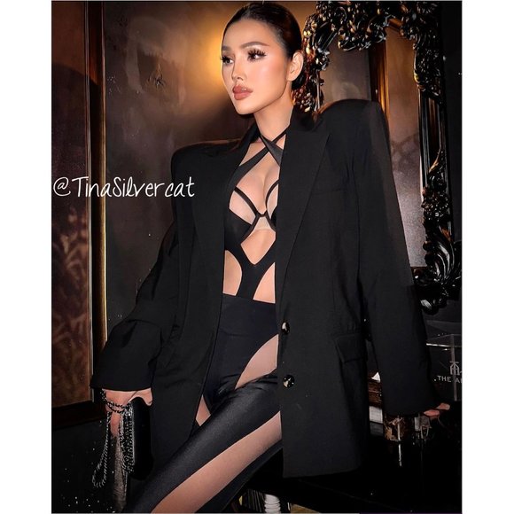 Mugler X H&M Mesh-paneled Stirrup Leggings Black NWT - Picture 7 of 16